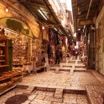 The Arabic suq in the historic old city of Jerusalem, Israel., Middle East