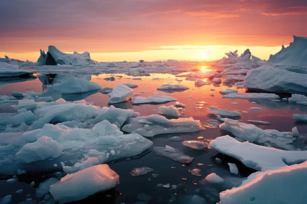 Ice and icebergs melting because of the global warming