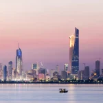 Skyline of Kuwait city at night, Middle East