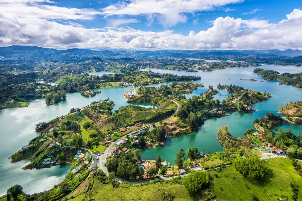 Guatape panoramic view from the Rock (la Piedra del Penol), near Medellin, Colombia.