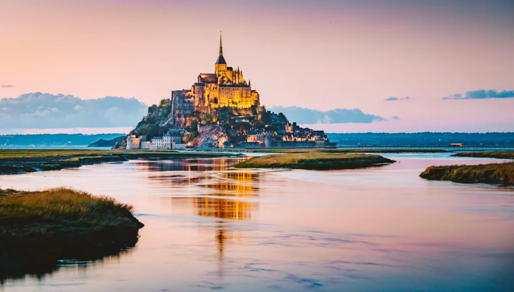 Mont Saint-Michel at twilight, Normandy, France