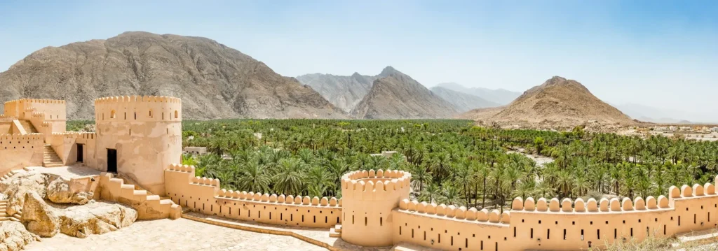 Panoramic view of Nakhal in the Al Batinah Region of Oman. It is located about 120 km to the west of Muscat, the capital of Oman. It is known as the town of oasis.