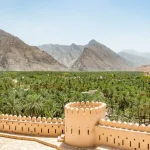 Panoramic view of Nakhal in the Al Batinah Region of Oman. It is located about 120 km to the west of Muscat, the capital of Oman. It is known as the town of oasis.